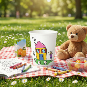 Happy Home Colourful House and Stick Figure  Paper Cups