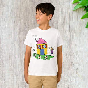 Happy Home Colourful House and Stick Figure  T-Shirt