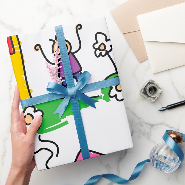 Happy Home Colourful House and Stick Figure  Wrapping Paper (Creator Uploaded)