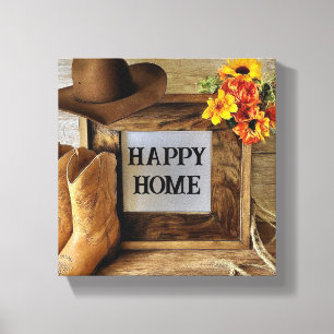 Happy Home Cowgirl Cowboy Style With Cowboy Boots Canvas Print