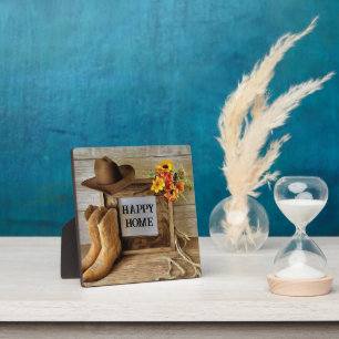 Happy Home Cowgirl Cowboy Style With Cowboy Boots  Plaque