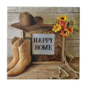 Happy Home Cowgirl Cowboy Style With Cowboy Boots  Tile
