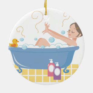 Happy Home Spa Day - woman in bath tub Ceramic Ornament