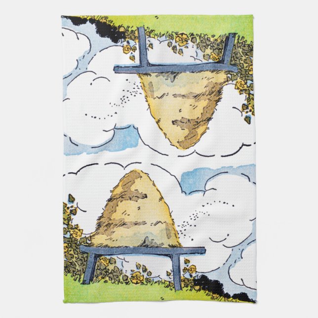 Happy Honey Bee Hive Vintage Art Kitchen Towel (Vertical)