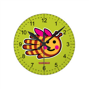 Happy honey bee with pink wings round clock