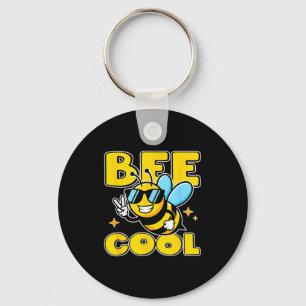 Happy honeybee character fun peace sign cute bee keychain