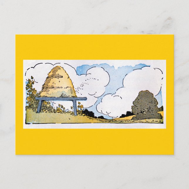 Happy Honeybee Hive Vintage Art Postcard (Front)