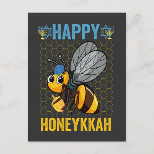 Happy Honeykkah Funny Hanukkah Honey Bee Gift Invitation Postcard