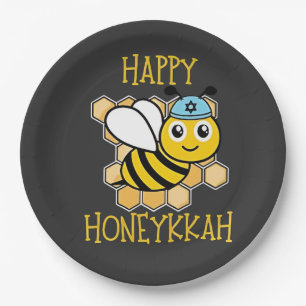 Happy Honeykkah Honey Bee Hanukkah Jewish  Paper Plate