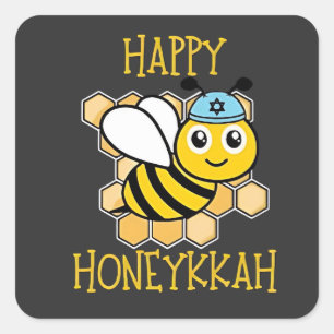 Happy Honeykkah Honey Bee Hanukkah Jewish  Square Sticker