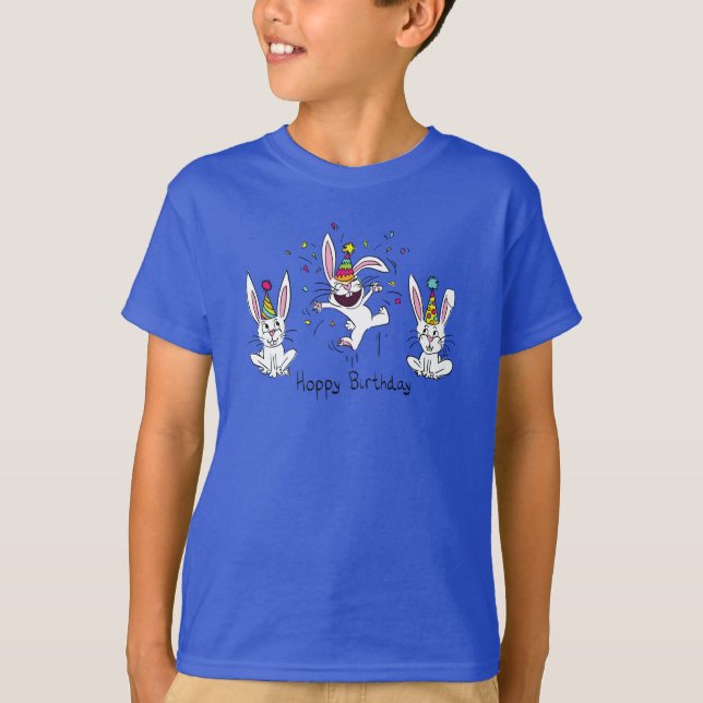 Happy Hoppy Birthday Bunny Kid's Boy's T-shirt (Front)