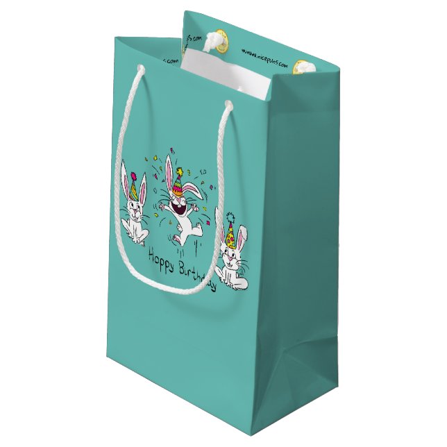 Happy Hoppy Birthday Bunny Rabbits Gift Bag Small (Back Angled)