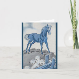 happy horse in blue note card