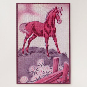 happy horse in pink jigsaw puzzle
