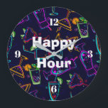 Happy Hour Cocktails Large Clock<br><div class="desc">This bright cocktails-themed Happy Hour wall clock makes a great gift. Fun for your home bar, man cave or bonus room.</div>