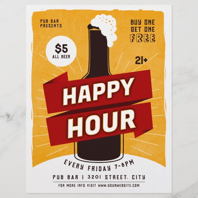 Happy Hour Drink Beer Ad Bar Flyer (Front)