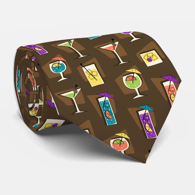 Happy Hour Fifties Cocktail Brown Tie (Rolled)