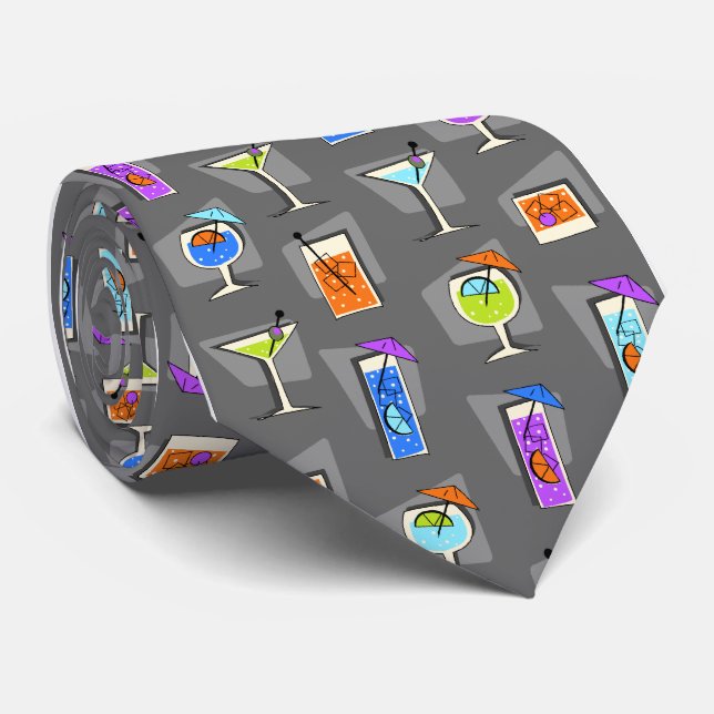 Happy Hour Fifties Cocktail Grey Tie (Rolled)