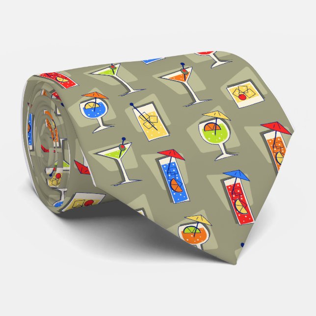 Happy Hour Fifties Cocktail Khaki Tie (Rolled)