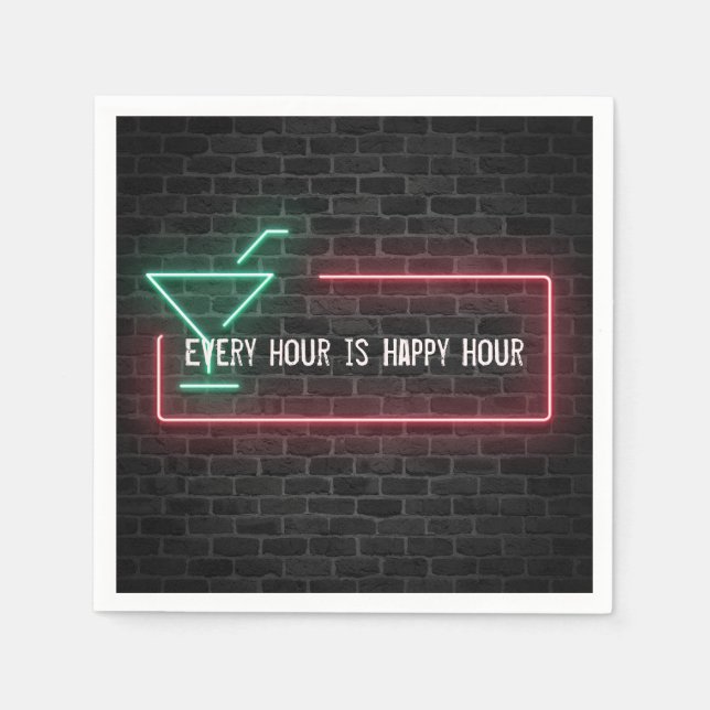 Happy Hour glowing neon sign Napkin (Front)