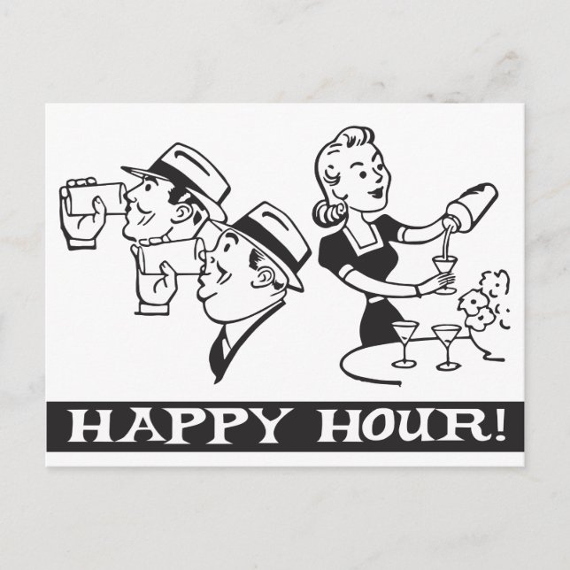 Happy Hour invitation with funny retro (Front)