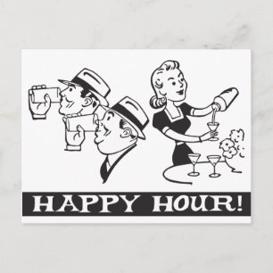 Happy Hour invitation with funny retro Postcard