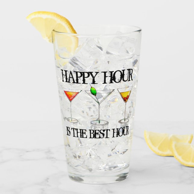 Happy Hour is the Best Hour Mixed Drink Cocktails Glass (Front Ice)