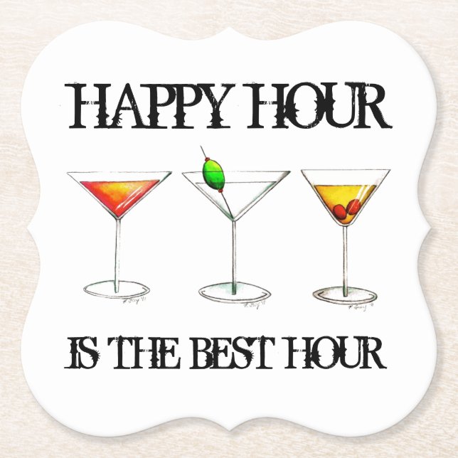 Happy Hour is the Best Hour Mixed Drink Cocktails Paper Coaster (Front)