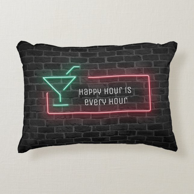 Happy Hour Neon Sign Accent Pillow (Front)