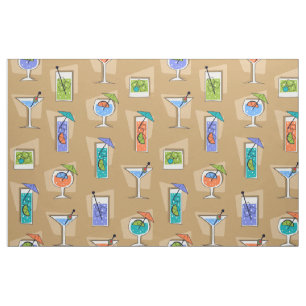 Happy Hour Retro Hawaiian Tropical Drinks Fabric