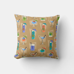 Happy Hour Retro Hawaiian Tropical Drinks Throw Pillow