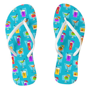 Happy Hour Retro Hawaiian Tropical Drinks Two-side Flip Flops