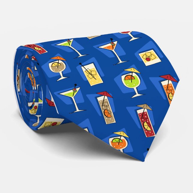 Happy Hour Retro Hawaiian Tropical Drinks Two-side Tie (Rolled)