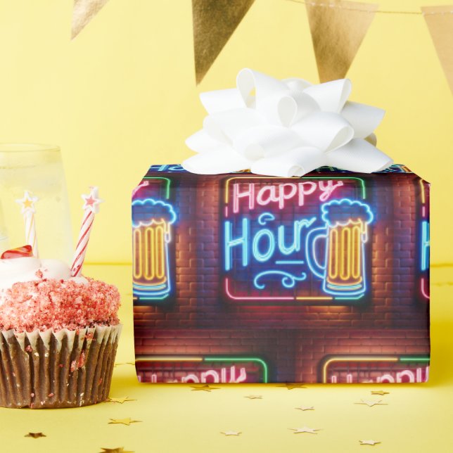 Happy Hour Sign On Brick Wrapping Paper (Birthday Party)