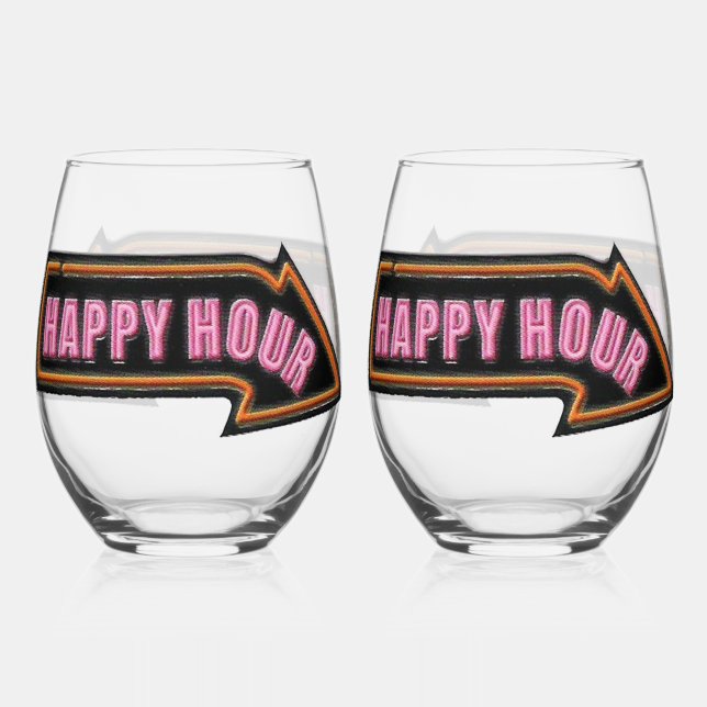 Happy Hour Stemless Wine Glasses (Front)