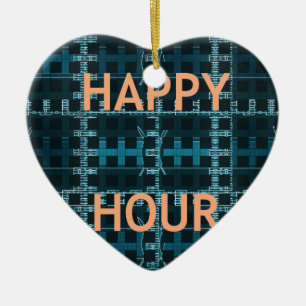 Happy Hour Text Blue Vector Art Print Ceramic Ornament