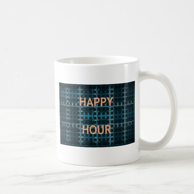 Happy Hour Text Blue Vector Art Print Coffee Mug (Right)