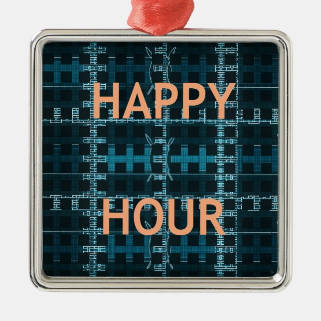 Happy Hour Text Blue Vector Art Print Metal Ornament (Front)