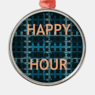 Happy Hour Text Blue Vector Art Print Metal Ornament