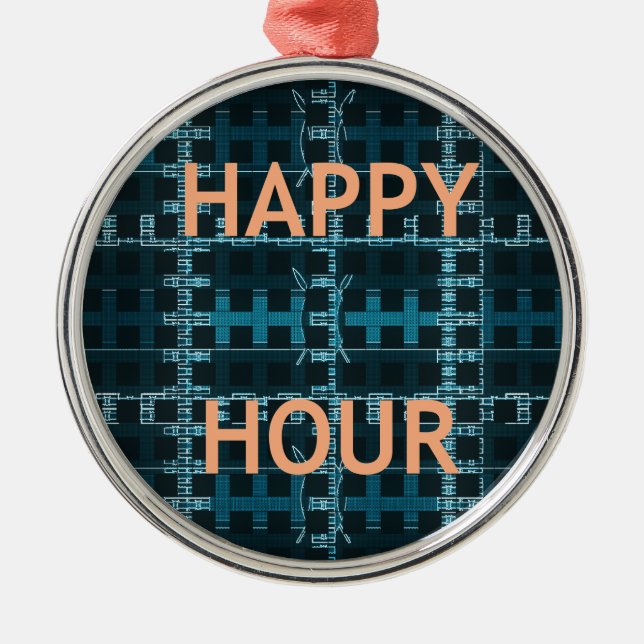 Happy Hour Text Blue Vector Art Print Metal Ornament (Front)