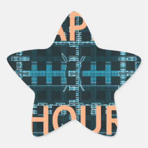 Happy Hour Text Blue Vector Art Print Star Sticker
