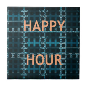 Happy Hour Text Blue Vector Art Print Tile