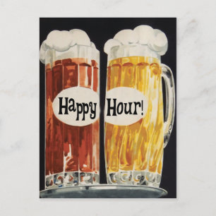 Happy Hour vintage beer mugs Postcard