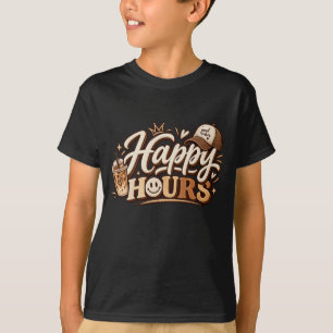 Happy Hours Vintage Brown and Cream Typography T-Shirt