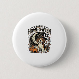 Happy Howl-O-Ween Beagle Witch Hat Halloween Shirt 2 Inch Round Button