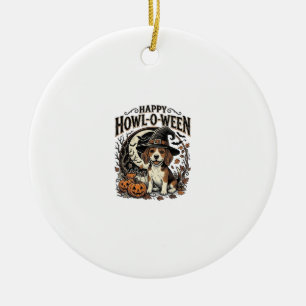 Happy Howl-O-Ween Beagle Witch Hat Halloween Shirt Ceramic Ornament