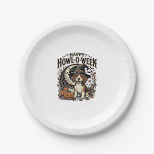 Happy Howl-O-Ween Beagle Witch Hat Halloween Shirt Paper Plate
