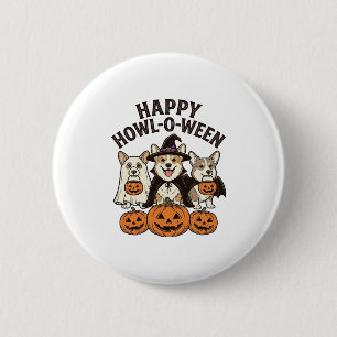 Happy Howl-O-Ween Corgi Halloween Dog Vector Desig 2 Inch Round Button