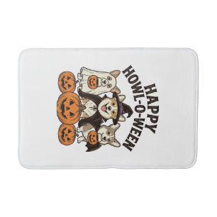 Happy Howl-O-Ween Corgi Halloween Dog Vector Desig Bath Mat