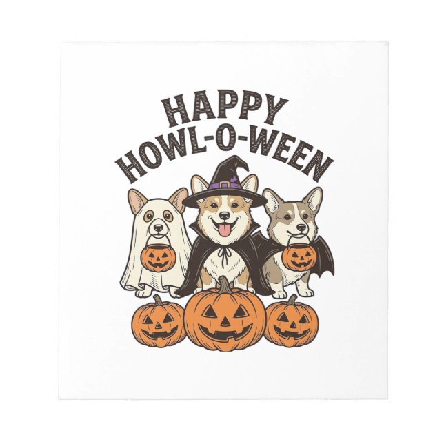 Happy Howl-O-Ween Corgi Halloween Dog Vector Desig Notepad (Front)